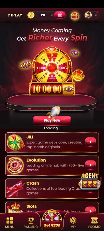 y1play game dashboard showing multiple games and winning options